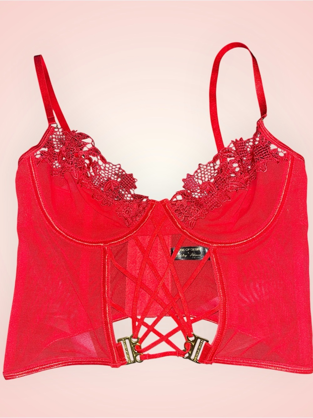 Red Lace-Trim Bustier Top by House of Desire XL.